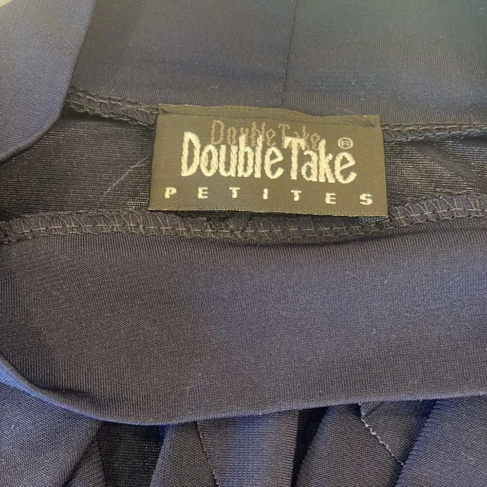 Double Take Petites  Size S Stretch Top in Navy Blue with Ribbon Neckline - Picture 6 of 10